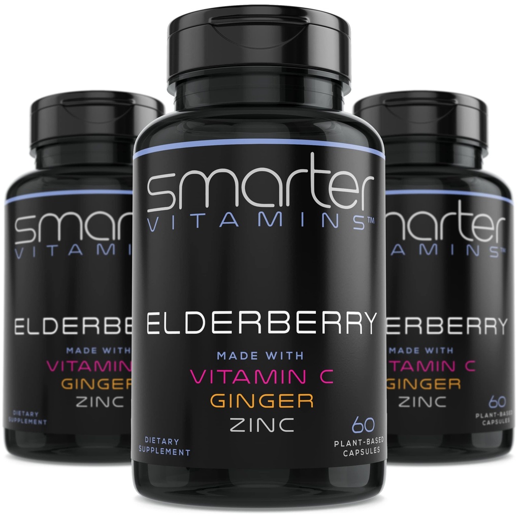 (3 Pack) Slimmere vlierbessencapsules + vitamine C + gember & zink, kruidensupplement, krachtige zwarte vlierbessenextract Antioxidant vitamine, 180 veganistische pillen