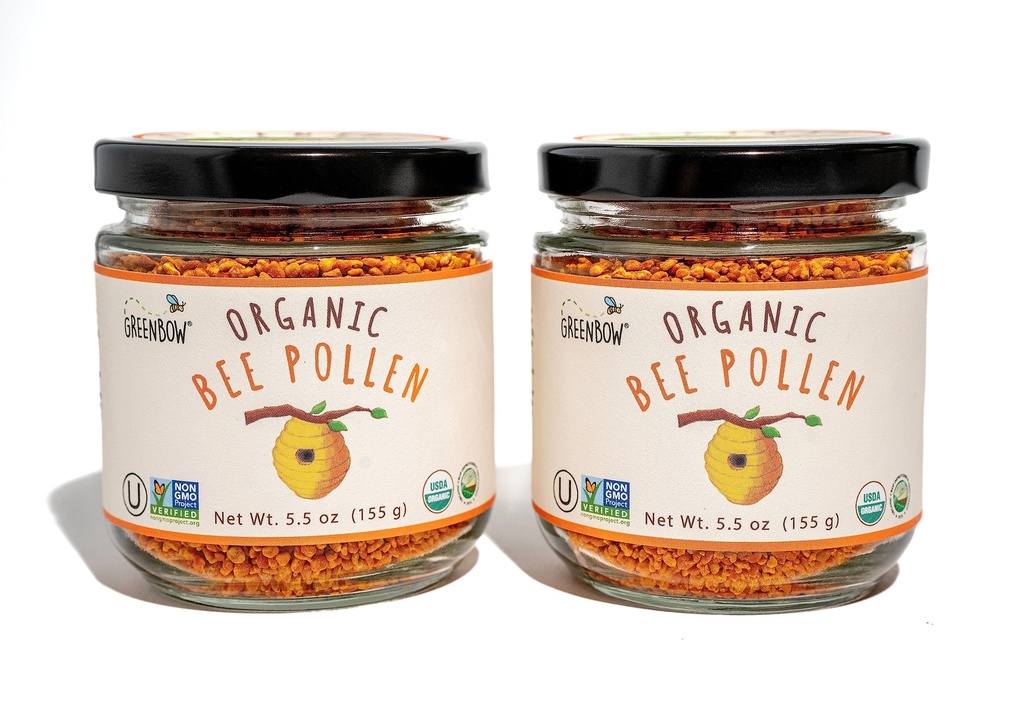 Greenbow Organic Bee Pollen - 100% USDA Certified Organic, Non-GMO, Pure, & Natural Bee Pollen - Superfood Verpakt met eiwitten, vitaminen en mineralen - Kosher Gecertificeerd, Glutenvrij -155g x 2 Jars