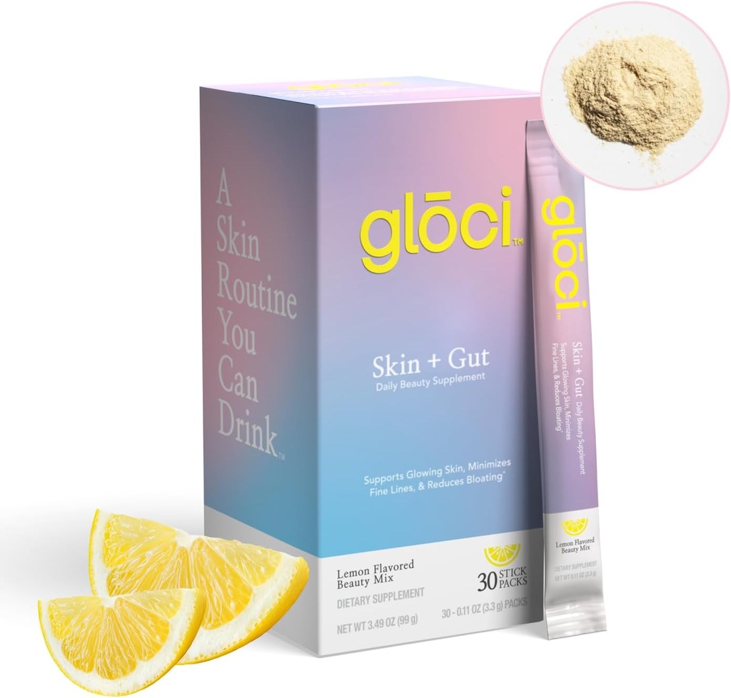 Gloci Skin + Gut - Probiotic DE111 - Hyaluronzuur, Magnesium, Vitamine C, Zink, Kokoswaterpoeder - Klinisch bestudeerd Probiotic for Radiant Skin, Gut Health, Hydration - 30 Tel.