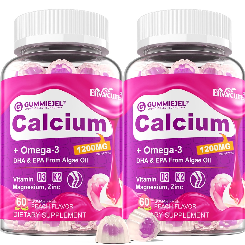 Sugar-Free Calcium Citroen Gummies 1000mg w/Vitamine D3 K2, Magnesium, Zink, Boron, Mangaan, Koper voor Bot, Spier & Immune, Ultimate Absorptie Calcium Supplement voor Vrouwen & Mannen - Vegan, 120 Cts
