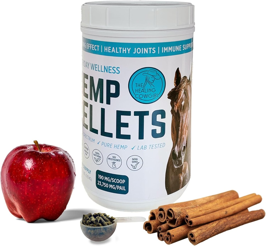 Everyday Wellness Hennep Pellets for Horses (2,5 lbs) w/Apple Cinnamon Flavor - Calming - Healthy Joints & Mobility - Allergies - Equine Care - 62 Day Supply (Twee keer/dag)