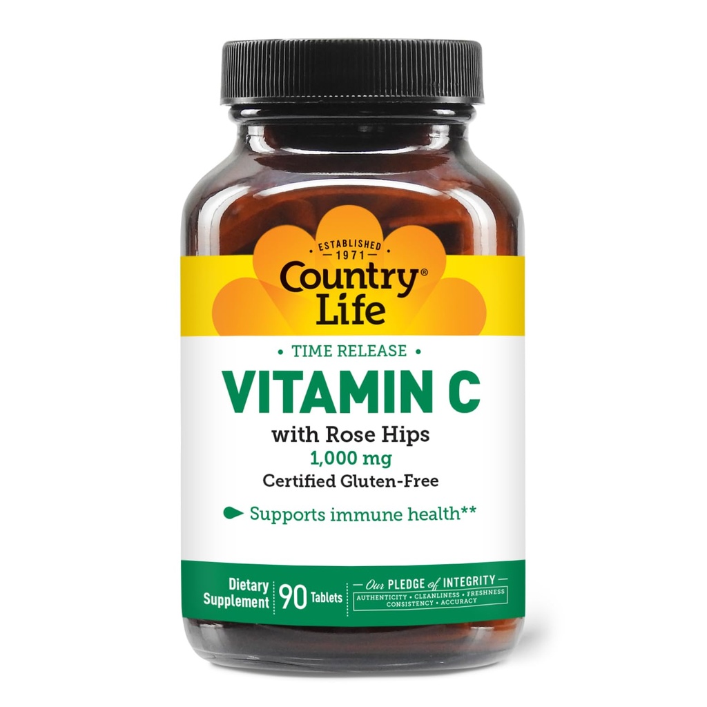 Country Life Vitamine C 1000mg met Rose HIPS Time Release Immune Support Supplement 