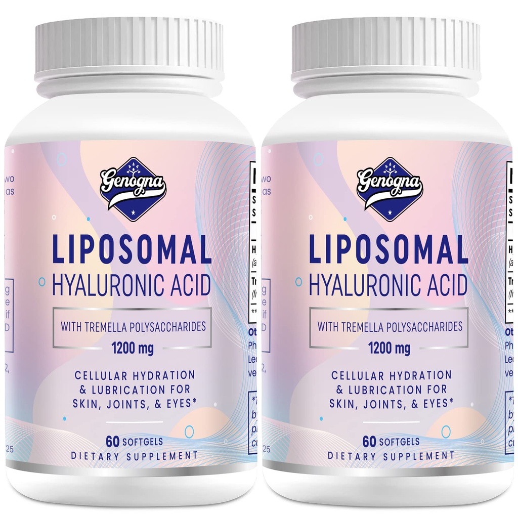 Liposomaal Hyaluronzuur Supplementen 1000mg-hoog Biobeschikbaarheid Dieet-hyaluronzuur Capsules-met 200 mg Tremella Polysacchariden voor dubbele sterkte huid Hydratatie, Gezamenlijke Smeermiddel,2 Pack