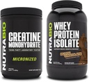 NutraBio Creatine Monohydrate, Unflavored, 500g and Whey Protein Isolate, Dutch Chocolate, Supplement Bundle - Muscle Energy, Lean Muscle Growth, Recovery, and Strength