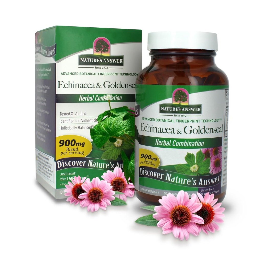 Réponse de la nature Echinacea & Goldenseal (en anglais seulement) Supplément alimentaire (en anglais seulement) Soutient un système immunitaire sain (en anglais seulement) Non-OGM & Kosher Certifié (en anglais seulement) Capsules végétales/végétariennes 90ct