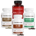 Véritables champignons RealClarity (60ct), Lions Mane (120ct), Reishi (90ct) et 5 Defenders (90ct) Capsules - Supplément de champignons pour la santé cognitive, la longévité, la relaxation et le soutien immunitaire - Vegan, non-OGM