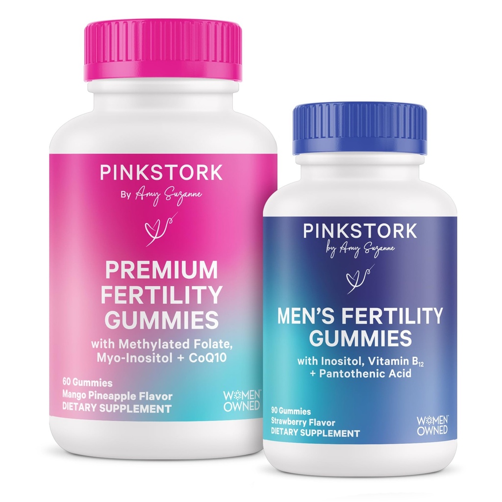 Roze Stork Vruchtbaarheid Gummies voor vrouwen en mannen - Prenatale Conception Support - Inositol, COq10, Folate - Hormonale balans