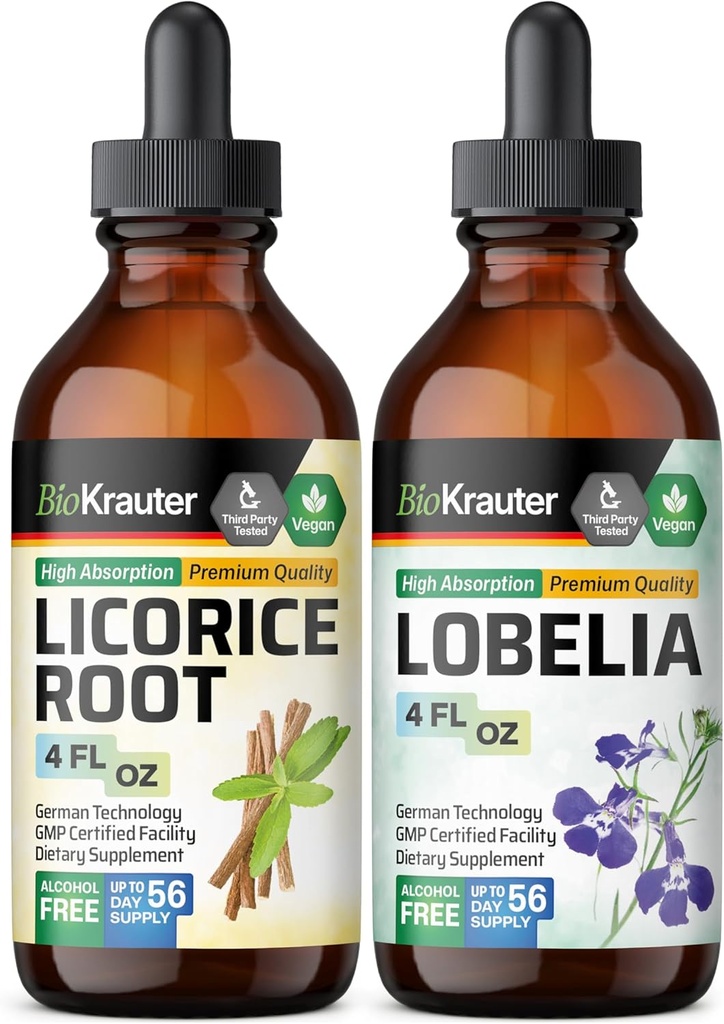 BIO KRAUTER Teinture de racine de réglisse 4 Fl. Oz. & Lobelia Teinture 4 Fl. Oz.