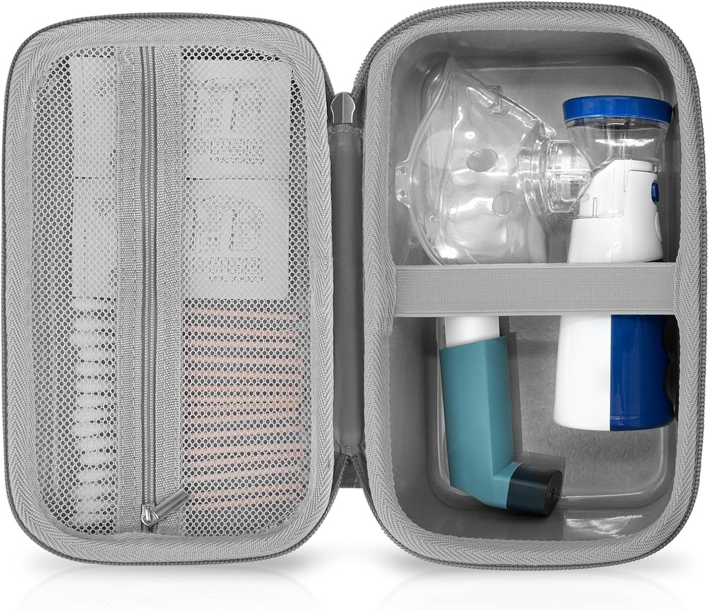 Astma Inhalator geval Portable Nebulizer en Spacer opslag voor kinderen en volwassenen - Travel Carrying Case voor maskers, Inhalator houder (GREY)