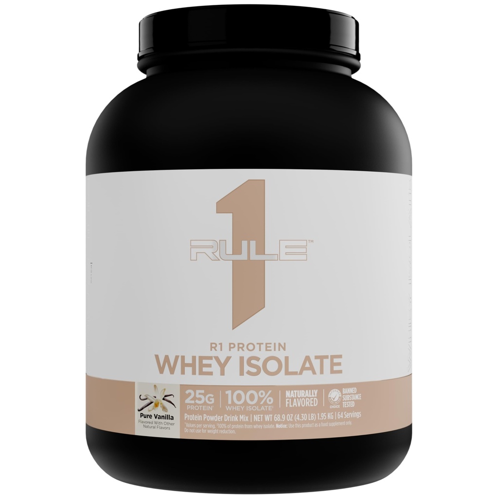 Regel 1 Natuurlijk Flavored R1 Protein Wei Isolaat - Clean Formula with 25g Protein & 6g BCAA Exclusief geïsoleerde en gehydrolyseerde bronnen voor workout herstel (4.3 Pond*, Pure Vanille)