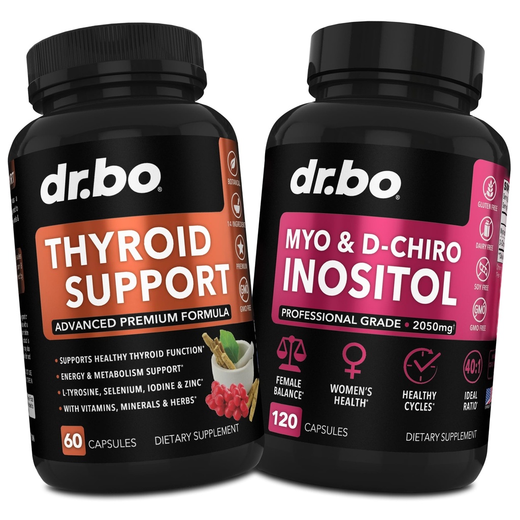 Schildklierondersteuning & Myo-Inositol & D-Chiro Inositol supplement Capsules - Natuurlijke ondersteuning voor stofwisseling, Mood & energie - 40:1 Ratio Hormone evenwicht voor vrouwen, menstruele cyclus, vrouwelijke gezondheid