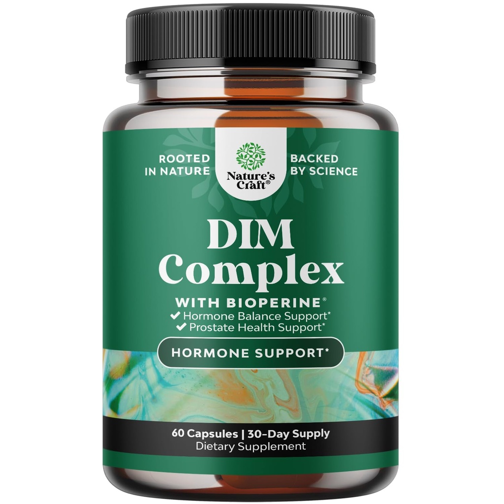 Supplément DIM pur pour les hommes avec biopérine - DIM Estrogen Blocker pour les hommes pour l'équilibre hormonal et la santé de la prostate - Complexe de testostérone Diindolylméthane avec fleurs de brocoli - 60 capsules