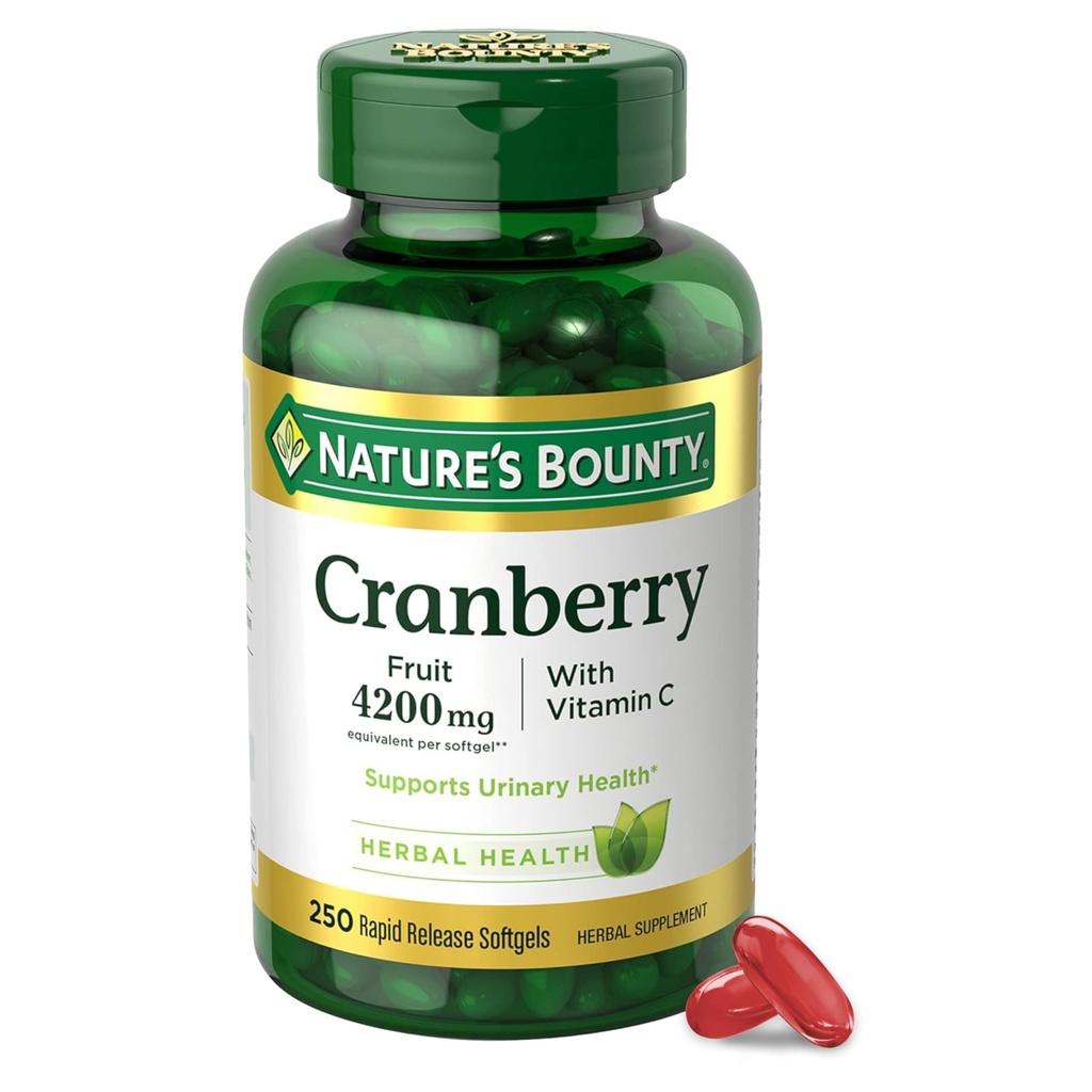 Pilules de canneberge de la nature pour les femmes santé de piège urinaire, suppléments de canneberge avec concentré et vitamine C, 250 softgels (paquet de 1)
