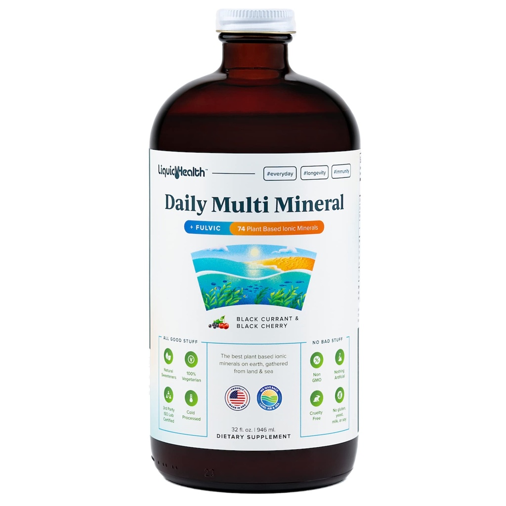 LIQUITHEALTH Daily Multi Mineral Liquid Supplement with Fulvic Acid, Plant Based Ionic Aquamin Sea Trace Ocean Minerals - Immune Support, Energy, Gut Health, Detox - Made in USA, Vegetarisch (32 oz)
