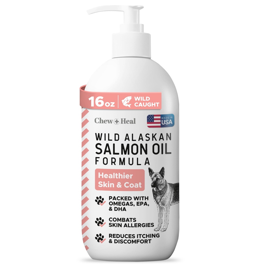 Wild Alaska Salmon Fish Oil for Dogs - 16 oz. van Fish Oil Formula - Pump Cap Bottle - Bevat Omega-3 en 6, vitamine D, EPA en DHA voor gezonde huid en jas