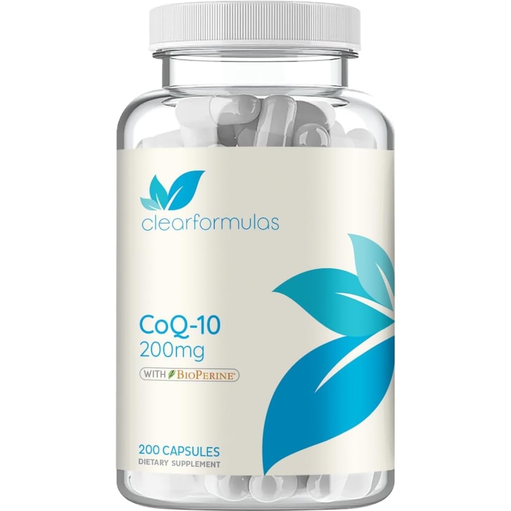 CoQ10 200mg met BioPerine - Enhanced Absorptie CoEnzyme Q10 200mg Krachtig Antioxidant voor Hartenergie en Veroudering Ondersteuning - Hoge Stabiliteit CoQ10 Ubichinon Caps - Gemaakt in een cGMP US Lab (200 Servings)