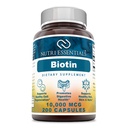 Biotine 10 000 Mcg 200 Capsules (non-OGM)- Soutient la santé des cheveux, de la peau et des ongles - favorise le rajeunissement cellulaire et la production d'énergie*