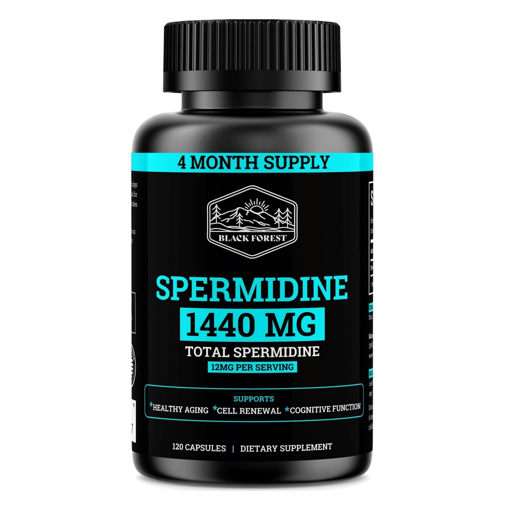 Supplément de spermidine (1440mg de compléments de spermidine purs à 99 % pour les femmes et les hommes) 4 mois d'approvisionnement (100X plus d'extrait de germe de blé) 12MGS par portion pour la santé cellulaire, l'anti-âge et l'énergie