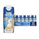 Pure Protein Vanilla Protein Shake, 30g Protéines complètes, Vitamines A, C, D, et E plus Zinc pour soutenir la santé immune, prêt à boire et amis kéto, bouteilles 11oz, 12 Pack