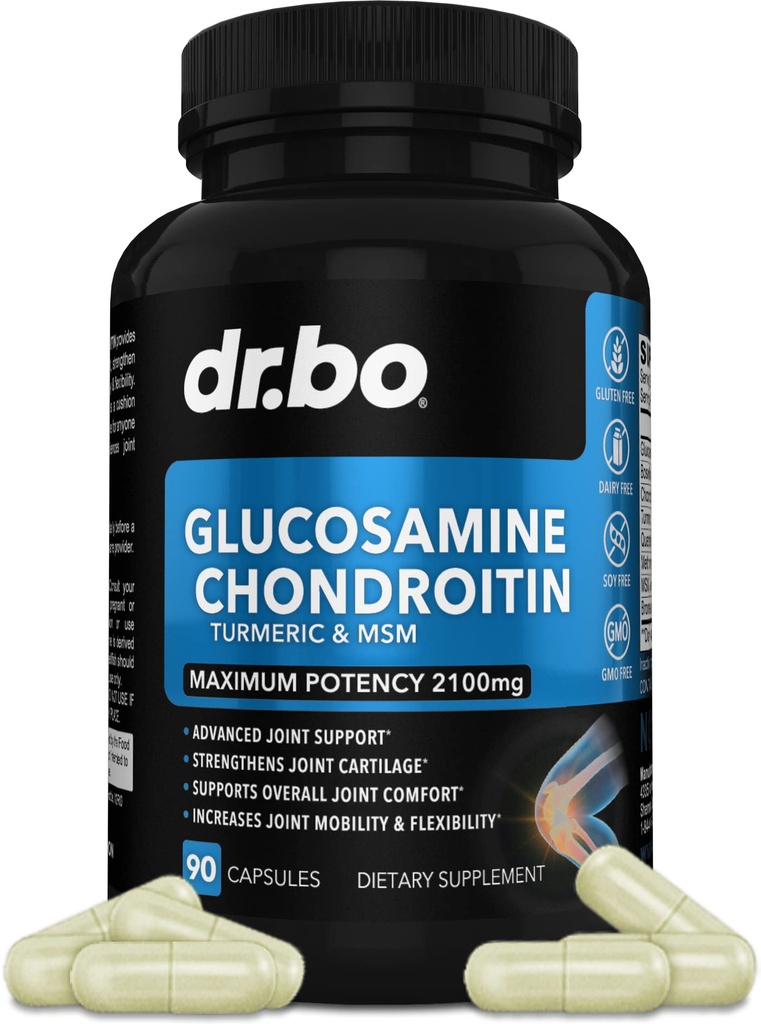 Glucosamine Chondroitin MSM Kurkuma - Gewrichtsgezondheid Supplement 2100mg kniebeen & gewrichten - Gezamenlijke ondersteuning Supplement Pillen Geavanceerde Glucosamine sulfaat Capsules Gezamenlijke Supplementen voor mannen Vrouwen Volwassenen