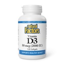 Natuurlijke factoren, vitamine D3 2000 IE (50 mcg), ondersteunt sterke botten, spieren en immuunfunctie, 120 Softgels