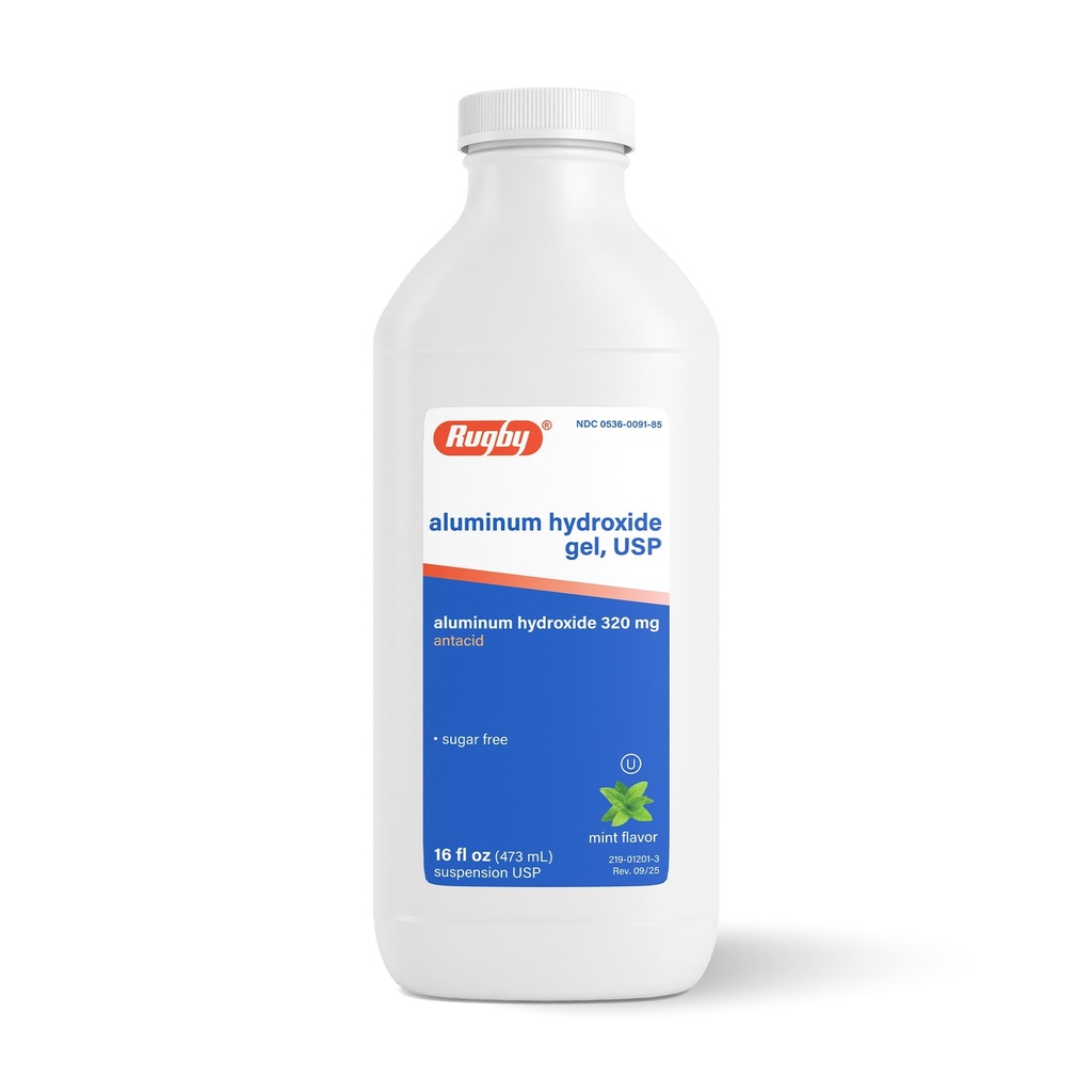 Rugby 320 mg Gel d'hydroxyde d'aluminium, USP - Liquide antiacide - Estomac relevé, indigestion acide et soulagement des brûlures d'estomac - Sans sucre - Aromatisé à la menthe - 16 Fl. Oz. (1 Pack)