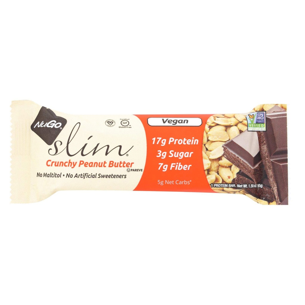 Barre de nutrition NuGo - Slim - Beurre aux cacahuètes - 1,59 Bars Oz - Cas de 12