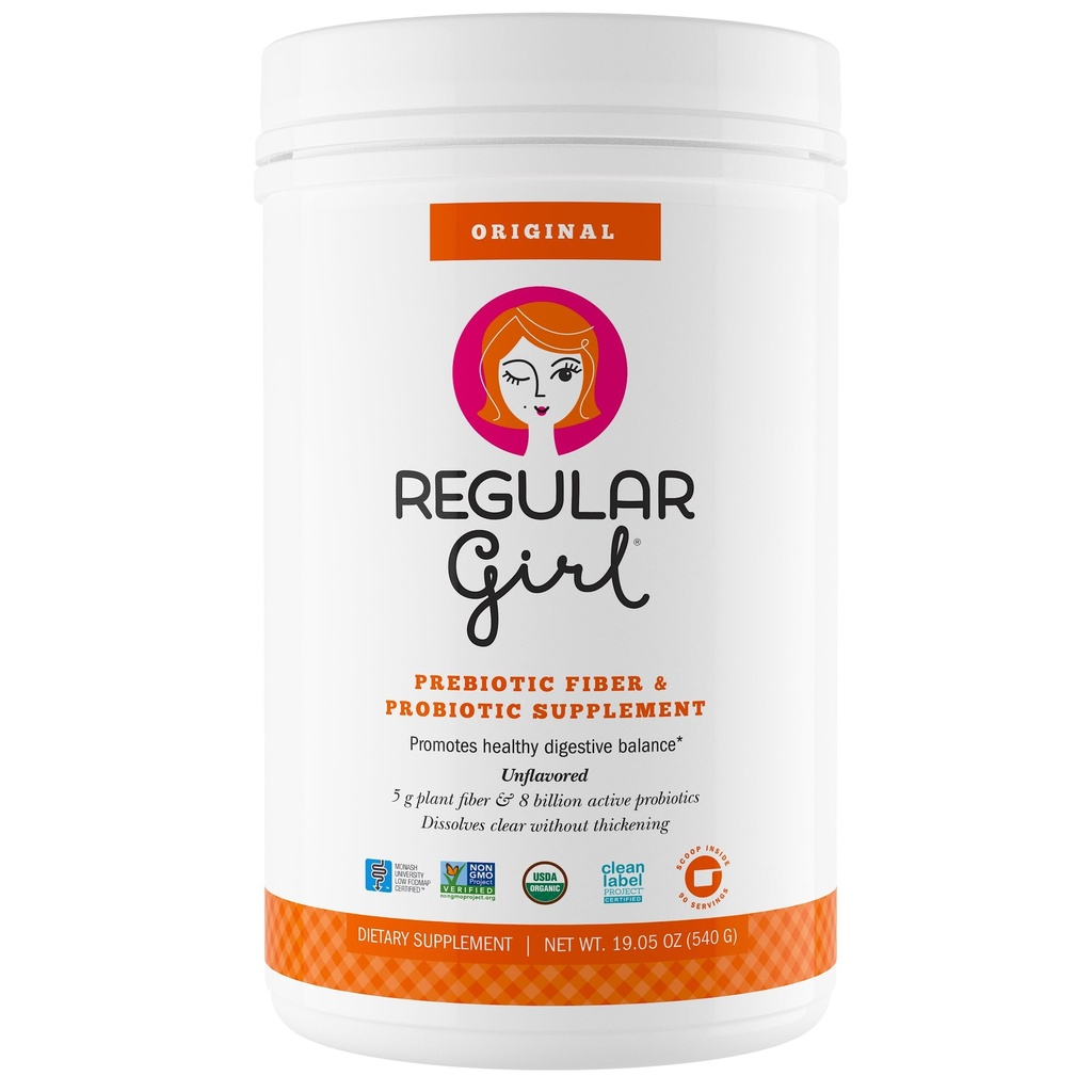 Fille en poudre biologique régulière, supplément de fibre prébiotique et probiotiques pour les femmes, faible FODMAP, 90 jours d'approvisionnement en vrac, non aromatisé, 90 portions