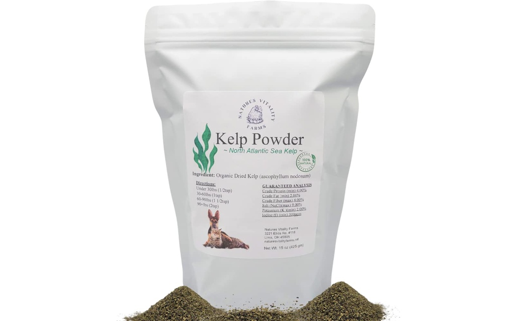 Kelp Powder for Dogs/Cats, Natural North Atlantic Ocean Sea Kelp, Vitaminen Mineralen en Antioxidanten voor Ultimate Health (15 Ounce)