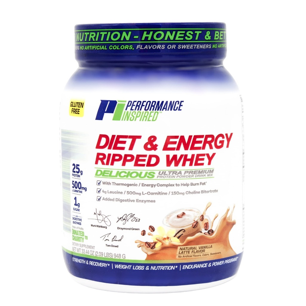 Performance Inspiré Diet & Energy Whey Protein – Protéines propres 25G – L-Carnitine & Leucine – Enzymes digestifs – Extrait de thé vert – Sans gluten – 1g de sucre – Vanilla Latte – 2,4 lb