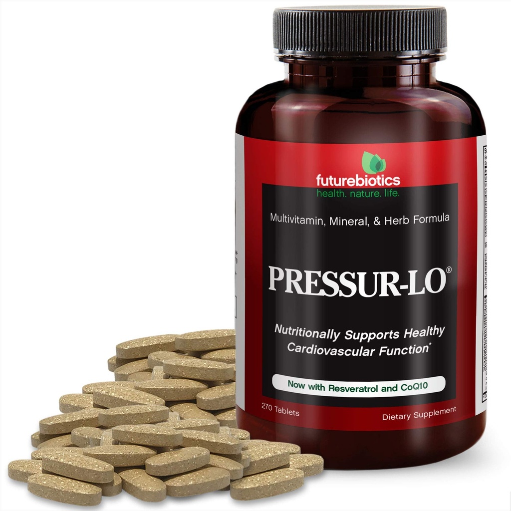 Futurebiotics Pressur-Lo Multi-Vitamine, Mineral & Herb Formula - CoQ10, Knoflook, Calcium, Magnesium, Niacin, Resveratrol - Vervaardigd in een cGMP geregistreerde faciliteit - zwaar metaal getest, 270 tabletten