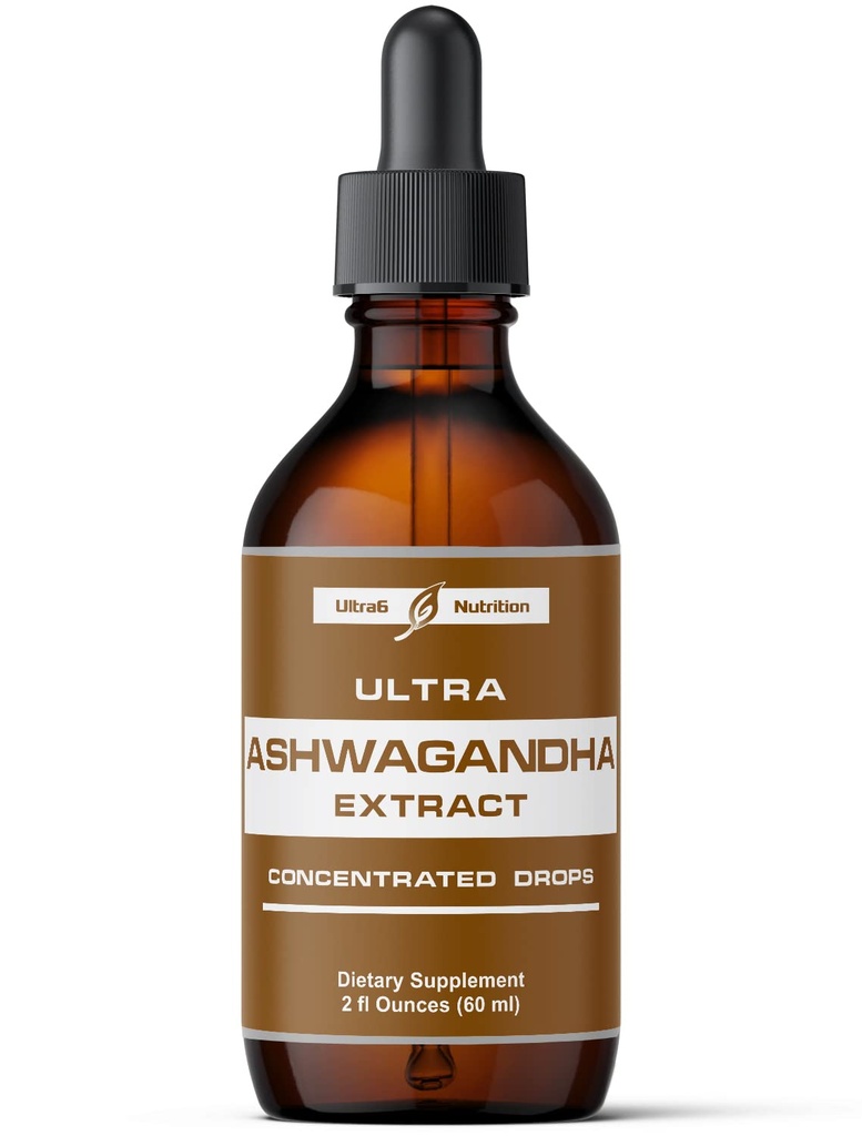 Ultra6 Voeding Ashwagandha Liquid Drops - Biologische Ashwagandha Supplementen met Rhodiola Rosea Tinctuur - Wortel Extract voor Mood en Energie - Supplement voor mannen en vrouwen