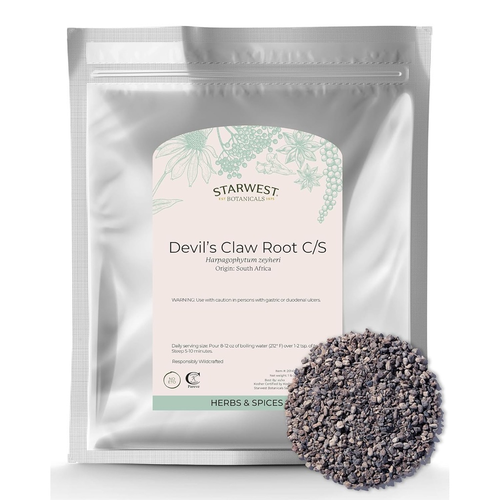 Starwest Botanicals Devil's Claw Root - gedroogde kruiden voor thee en natuurlijke kruiden Blends, pure duivelsklauw wortel, gesneden & gezeefd, Wildcrafted, Certified Kosher - Bulk 1 lb Bag