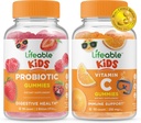 Levensbaar Probiotic 2 Miljard CFU Kids + Vitamine C Kids, Gummies Bundle - Grote Proeverij, Vitamine Supplement, Glutenvrij, GGO-vrij, Kauwbare Gummy