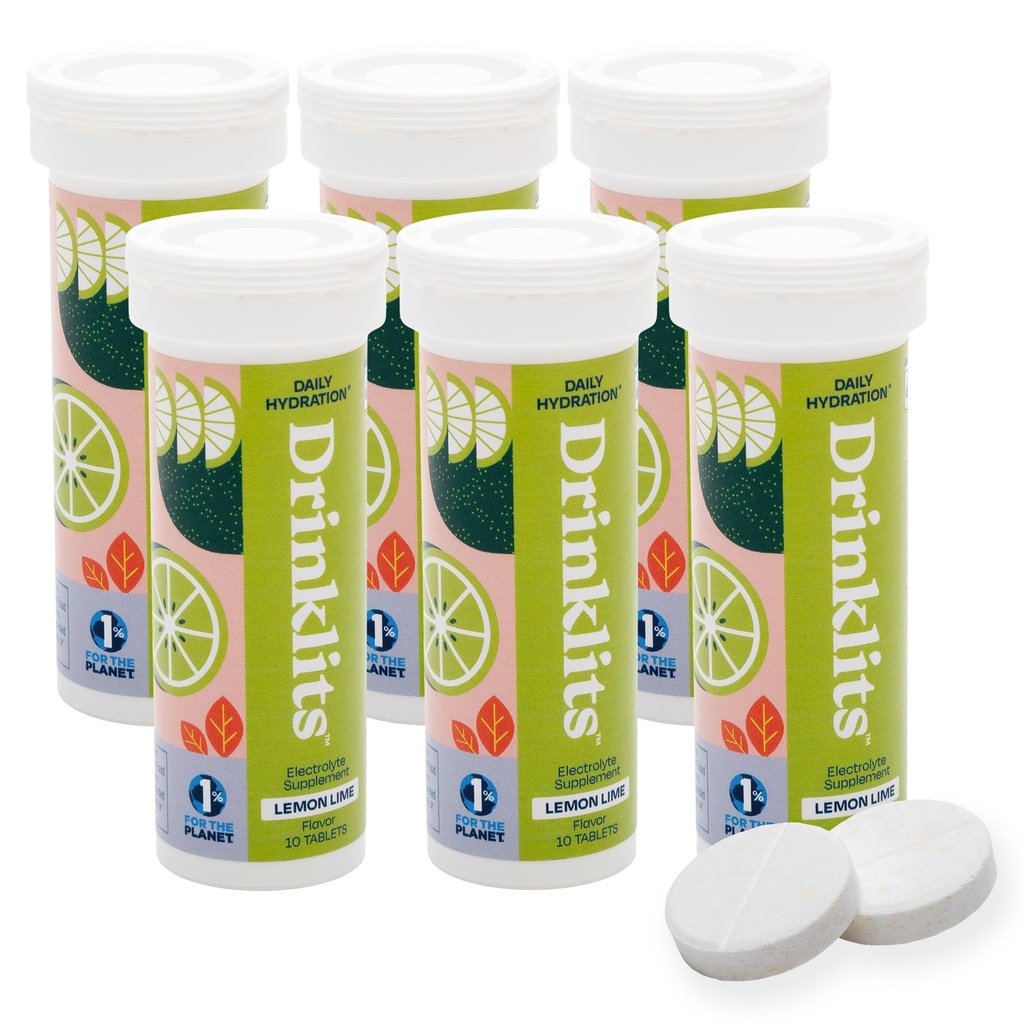 Drinklits Lemon Lime Electrolyte Fizzy Hydration Tablets (6) Tube Bundle 