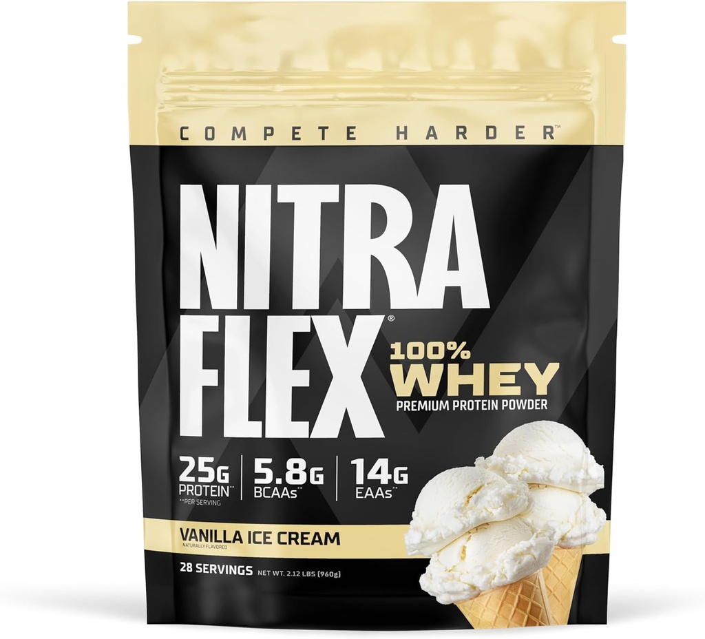GAT SPORT Nitraflex Vanille Whey Protein, Loaded BCAA's, EAA's, pour les hommes et les femmes, 2 lbs.