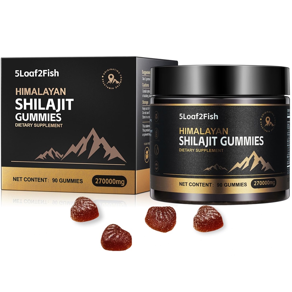 Biologische Shilajit Gummies, Pure Himalaya Shilajit Gummies voor mannen Supplement, Gold Shilajit Gummies voor vrouwen,Natuurlijke 85+ Trace Minerals, Ashwagandha, Black Seed Oil Extract, 90 Gummies