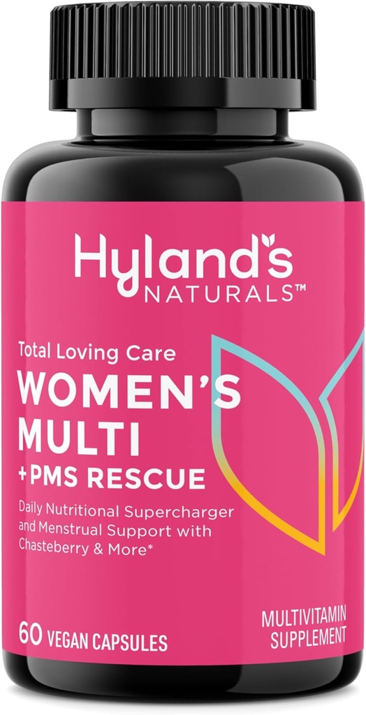 Hyland's Total Loving Care Multivitamin for Women and PMS Rescue, 60 Vegan Capsules with L-Theanine for Focus and Stress Relief Support with Chasteberry and Dong Quai for Menstrual Support