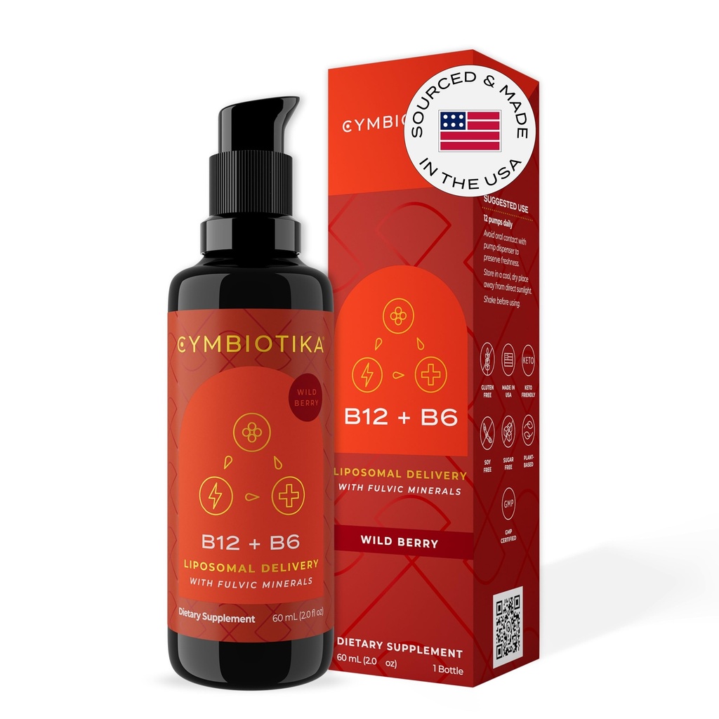 CYMBIOTIKA Liposomal Vitamine B12 Liquid Supplement, 1250 mcg, ondersteunt energie, celproductie, helpt versterken van haar, huid en nagels, niet-GMO, glutenvrij, suikervrij, Keto & Vegan vriendelijk, 2 oz