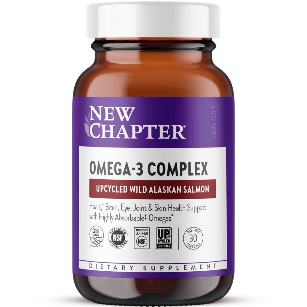 Nouveau chapitre Omega-3 complexe, 1000mg Softgels, supplément huile de poisson saumon sauvage d'Alaska pour le coeur, le cerveau, les yeux, les articulations et la peau soutien de santé - 30 Compte