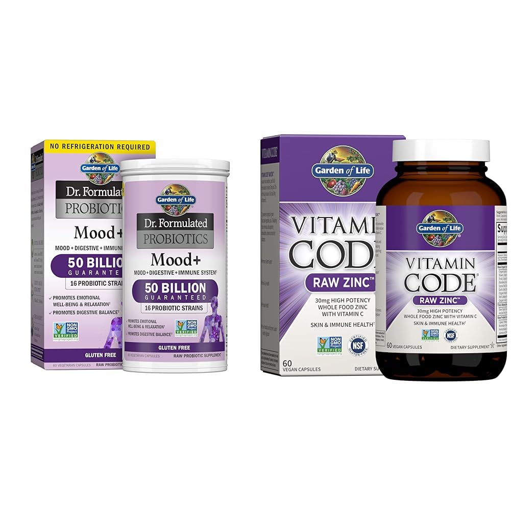 Garden of Life Dr. Formulated Probiotics Mood+ Acidophilus Probiotic Supplement & Zink Supplementen 30mg High Potency Raw Zink en Vitamine C Multimineral Supplement