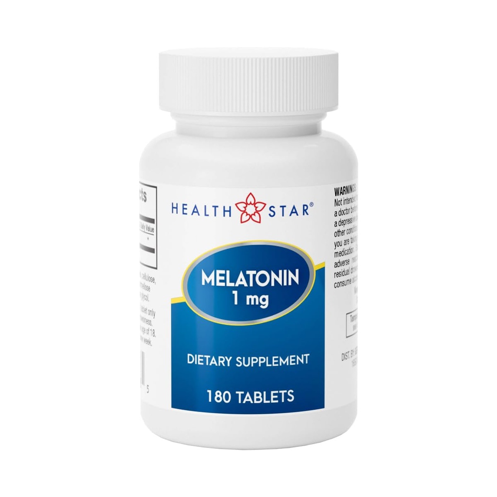 GeriCare Melatonin 1mg Supplément de soutien du sommeil, Aide au sommeil de nuit douce, Non-Habit Former, Aide à promouvoir la relaxation et le sommeil reposé, Jet Lag Recovery, et meilleur repos de nuit, 180 comprimés