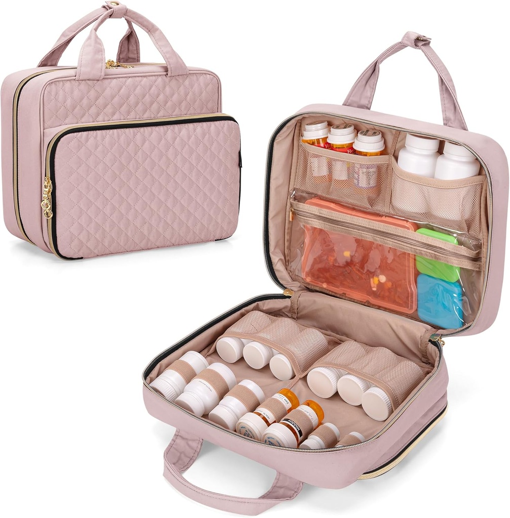 Damero Pill Bottle Organizer Bag, Travel Medicine Bag Organizer, Medicine Organizer en opslag voor pillen, vitamine, visolie, medische supplementen voor vrouwen en mannen, Misty Rose