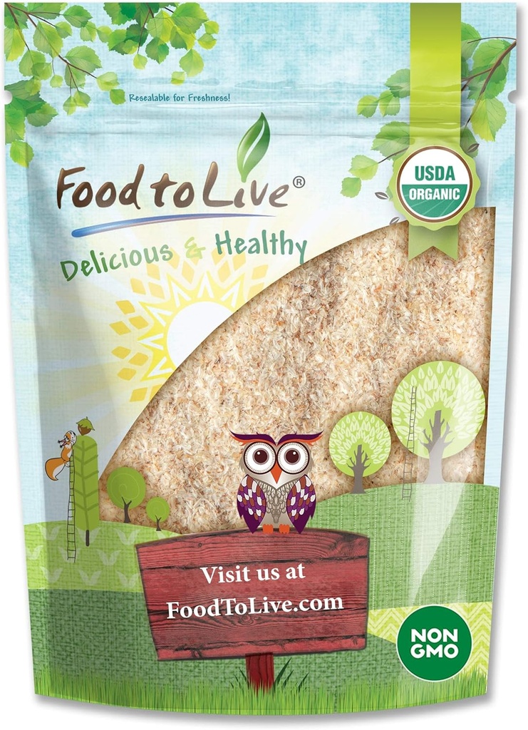 Nourriture à vivre - Psyllium entier biologique Husks, 1 livre - Flakes non OGM, végétalien, non sucré, non aromatisé, riche en fibre diététique, épaississant naturel de la nourriture, idéal pour la cuisson