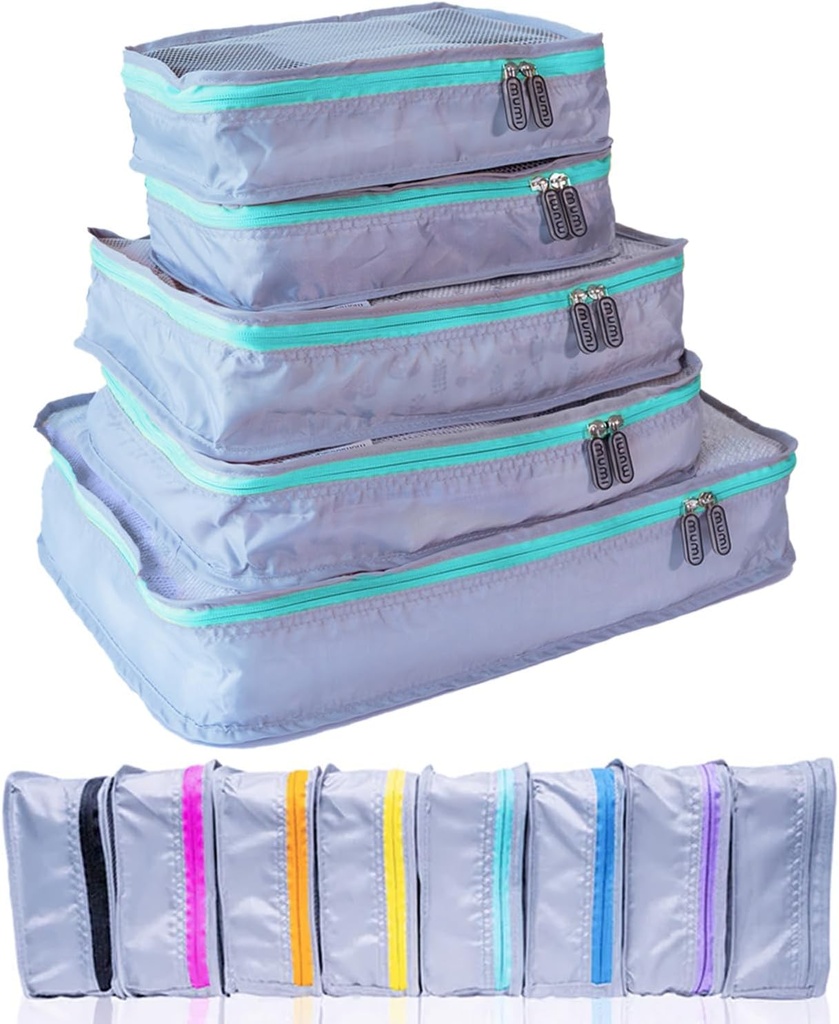Cubes d'emballage MUMI – Cubes d'emballage de compression à 5 pièces pour les voyages, Organisateurs de bagages pour les valises, Sacs de transport, Sacs à dos et Sacs à dos – Essentiels de voyage à l'espace - Aqua