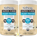 Bellway Super Fiber + Proteïne Poeder (2 Pack), Suikervrije Biologische Psyllium Husk Fiber Supplement Poeder met 20g Plant Proteïne Per Serving, Zeer Vanille, 24.14 oz