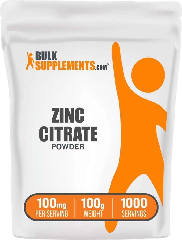 BulkSupplements.com Zink Citrate Powder - Zink Supplementen, Mineral Supplement, voor Immune Ondersteuning - Glutenvrij, 100mg per Serving, 100g (3,5 oz) (Pack of 1)