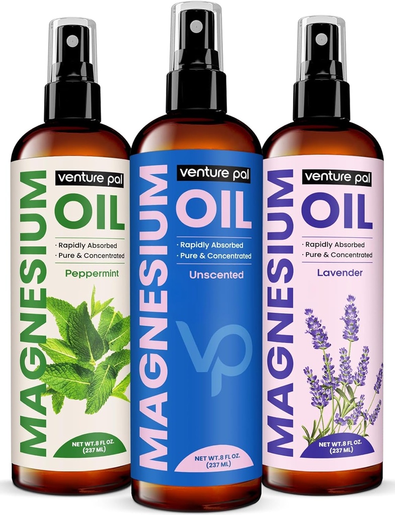 Venture Pal 100% Pure Magnésium Oil Spray avec Lavande, Absorption rapide, Moins Sting, Ultra-Apaisant pour le sommeil et la relaxation musculaire, Sept (gros 8 oz) Minéraux