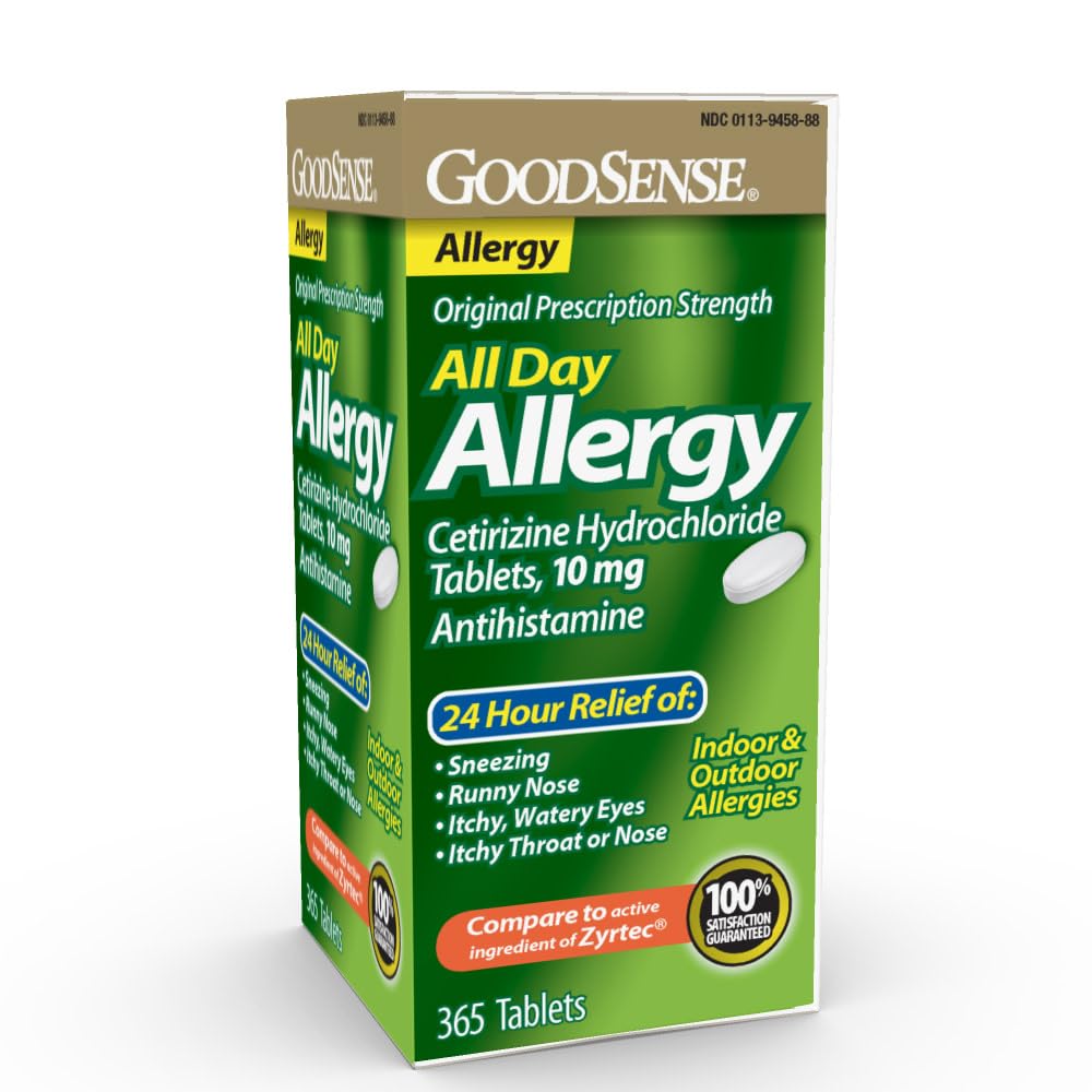 GoodSense All Day Allergie, Cetirizine Hydrochloroide Tablets, 10 mg, Antihistamine, 365 Tellen