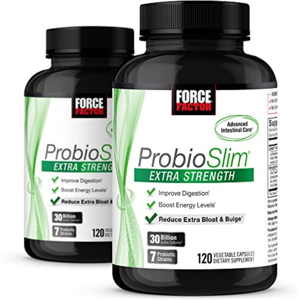 Facteur de force ProbioSlim Extra Strength, Supplément probiotique pour les femmes et les hommes avec 30 milliards d'UCF et extrait de thé vert pour Gut Health Support, Bloating et Gas Relief, 120 comtes (paquet de 2)